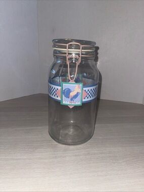 Vintage Hallmark Glass clamp top canister With Rooster.  Cottagecore Granny core